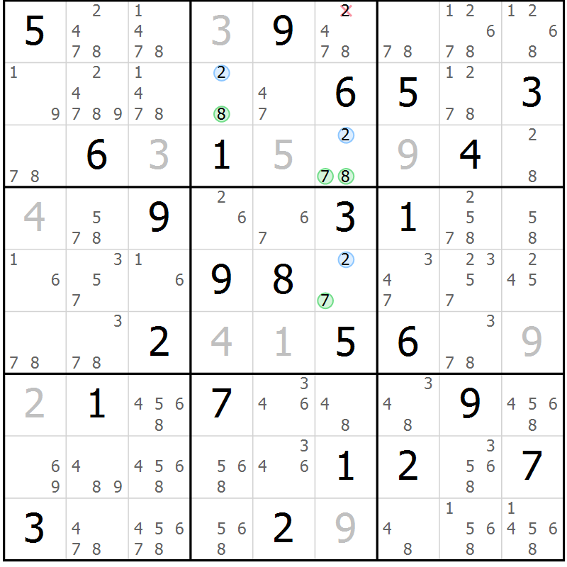 Position des candidats pour la solution de la Gr 82 page 85 du magazine de sudoku Suprême n° 028