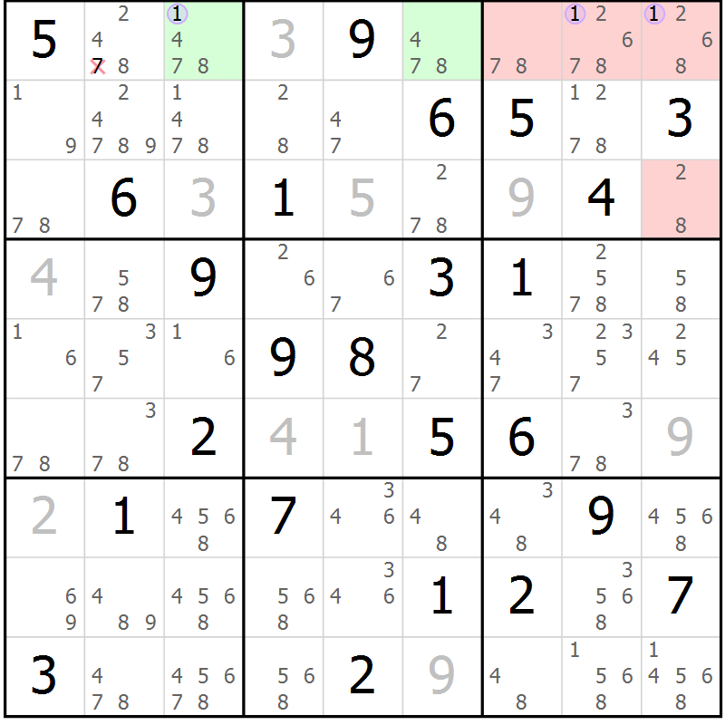 Position des candidats pour la solution de la Gr 82 page 85 du magazine de sudoku Suprême n° 028