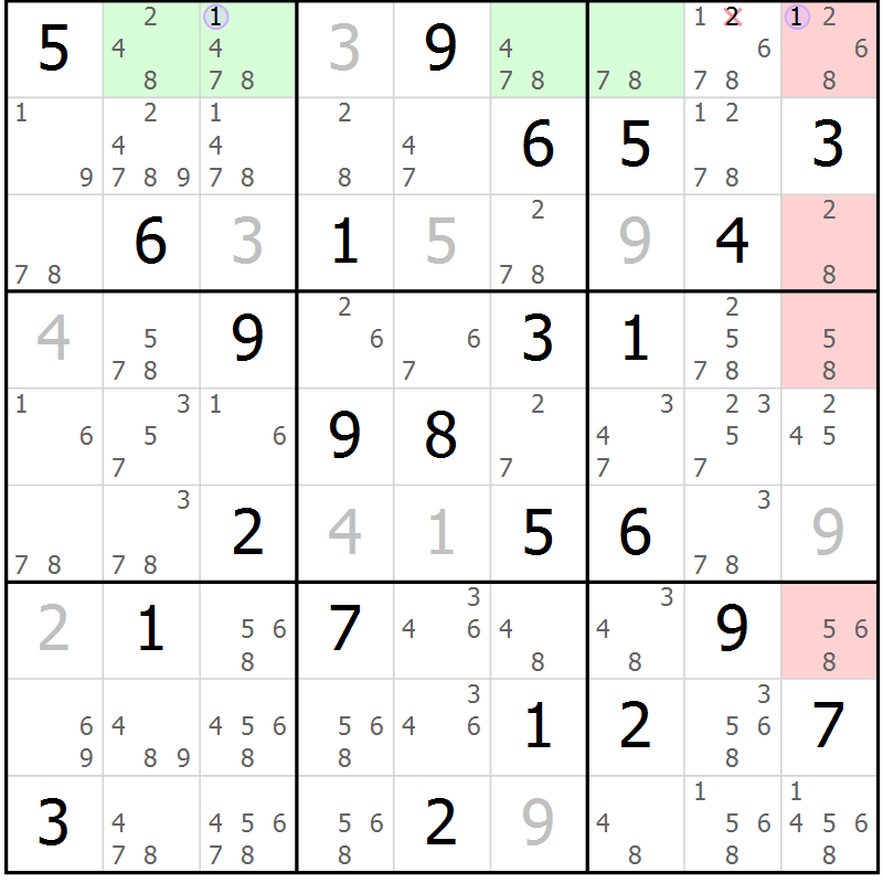 Position des candidats pour la solution de la Gr 82 page 85 du magazine de sudoku Suprême n° 028