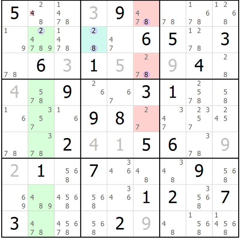 Position des candidats pour la solution de la Gr 82 page 85 du magazine de sudoku Suprême n° 028
