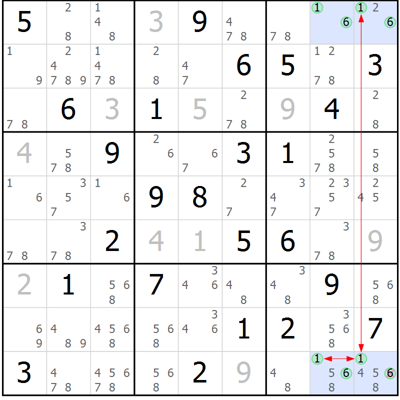 Position des candidats pour la solution de la Gr 82 page 85 du magazine de sudoku Suprême n° 028