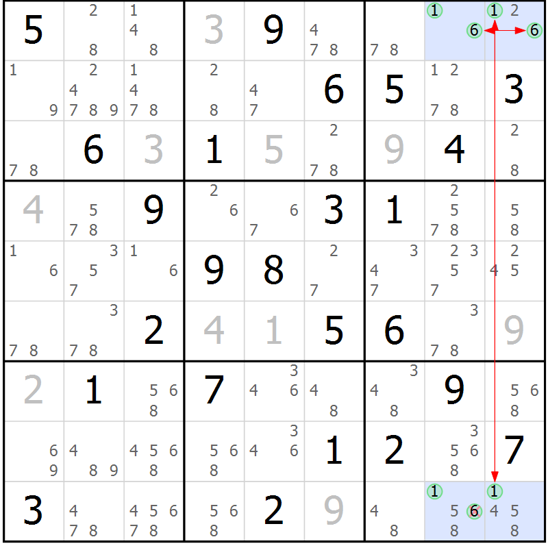 Position des candidats pour la solution de la Gr 82 page 85 du magazine de sudoku Suprême n° 028