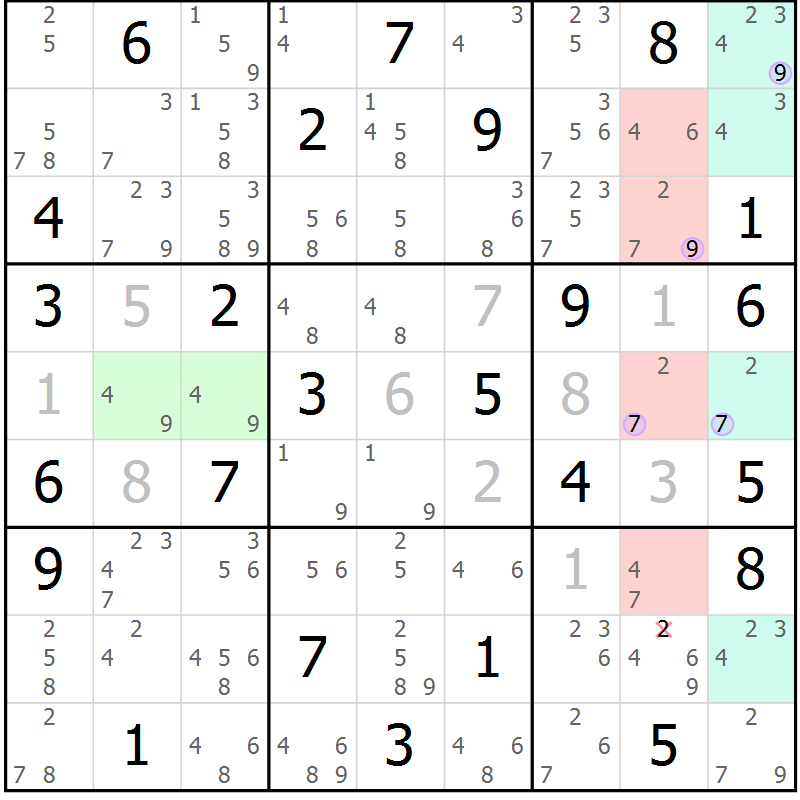 Position des candidats pour la solution de la Gr 83 page 86 du magazine de sudoku Suprême n° 028