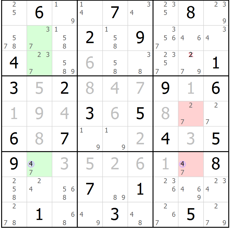 Position des candidats pour la solution de la Gr 83 page 86 du magazine de sudoku Suprême n° 028
