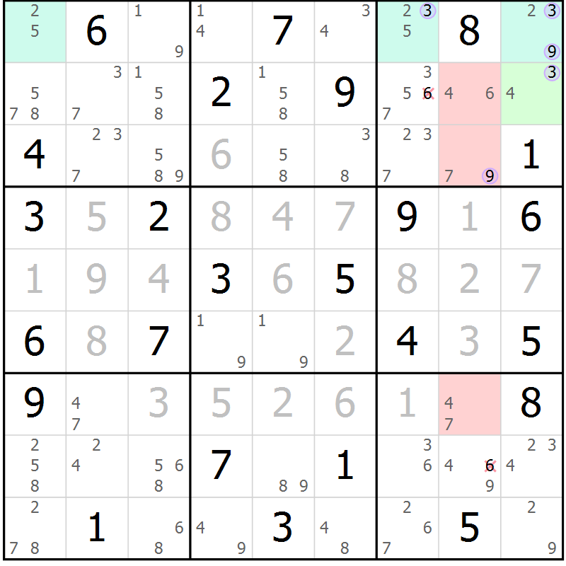 Position des candidats pour la solution de la Gr 83 page 86 du magazine de sudoku Suprême n° 028