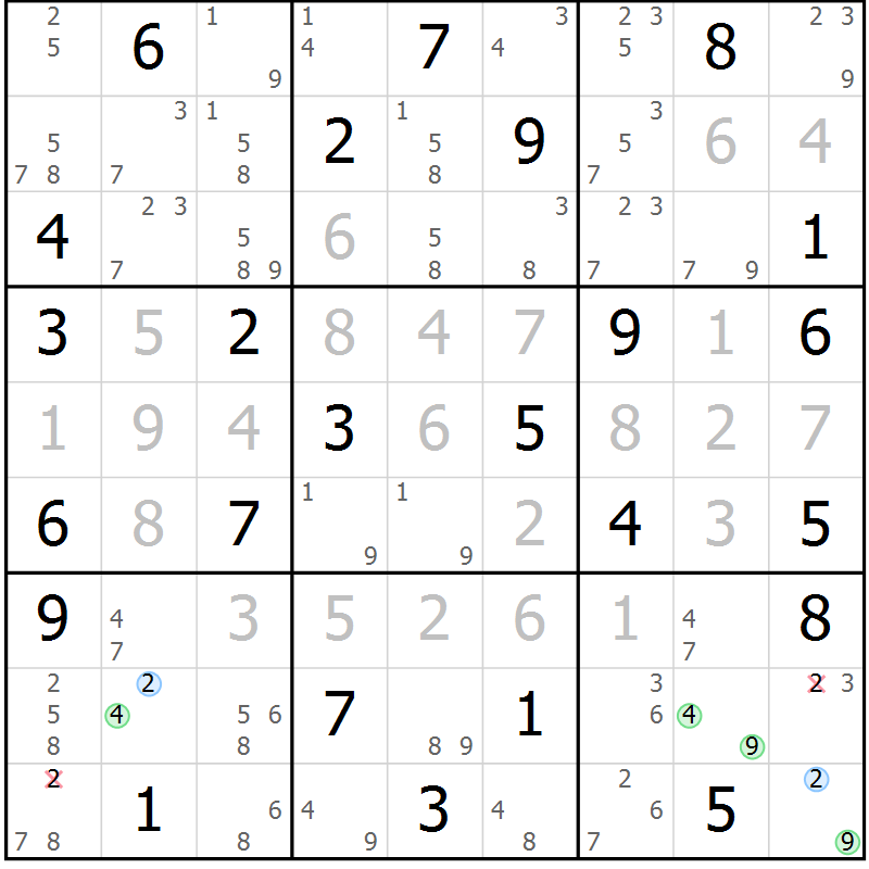 Position des candidats pour la solution de la Gr 83 page 86 du magazine de sudoku Suprême n° 028
