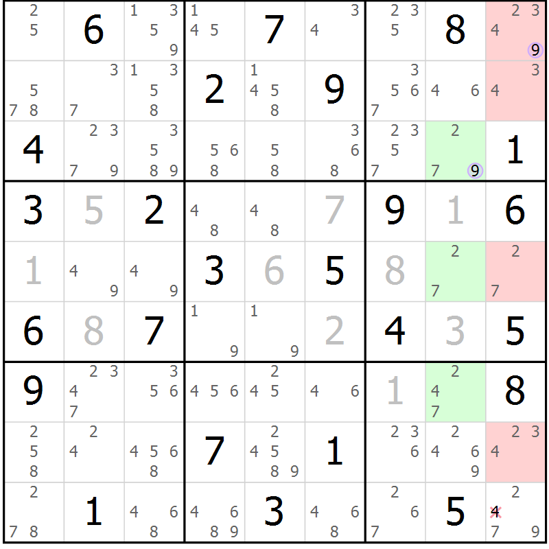 Position des candidats pour la solution de la Gr 83 page 86 du magazine de sudoku Suprême n° 028