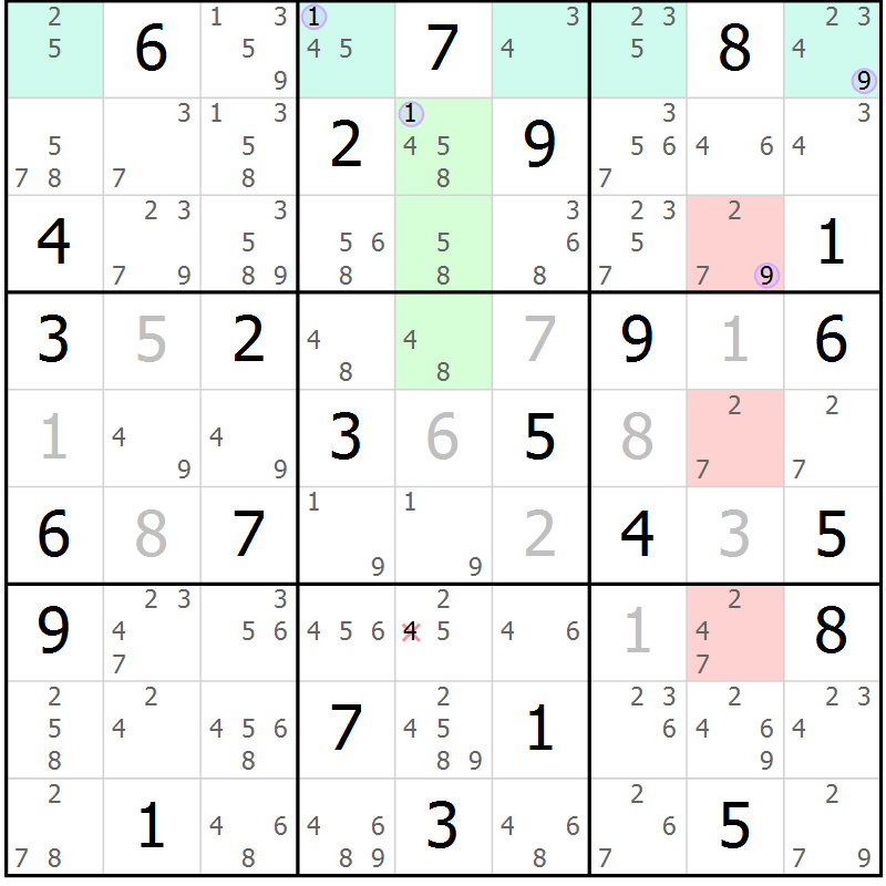 Position des candidats pour la solution de la Gr 83 page 86 du magazine de sudoku Suprême n° 028
