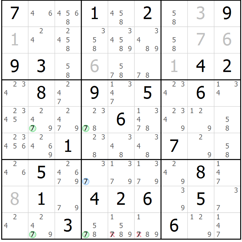 Position des candidats pour la solution de la Gr 84 page 87 du magazine de sudoku Suprême n° 028