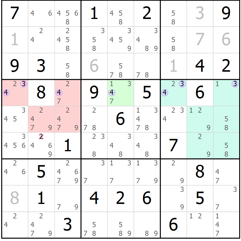 Position des candidats pour la solution de la Gr 84 page 87 du magazine de sudoku Suprême n° 028