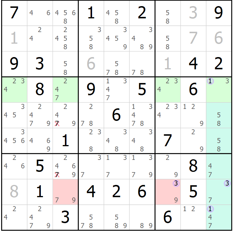 Position des candidats pour la solution de la Gr 84 page 87 du magazine de sudoku Suprême n° 028