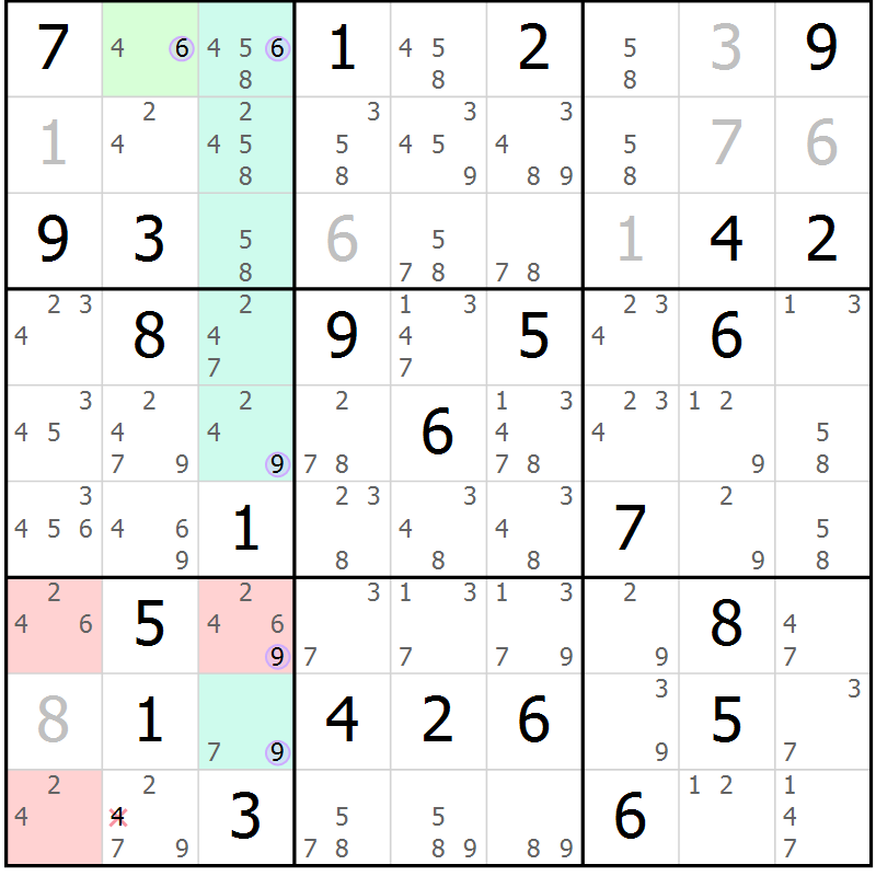 Position des candidats pour la solution de la Gr 84 page 87 du magazine de sudoku Suprême n° 028