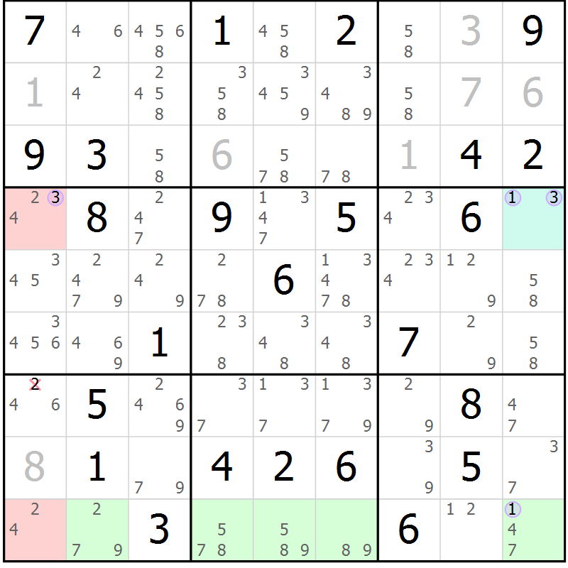 Position des candidats pour la solution de la Gr 84 page 87 du magazine de sudoku Suprême n° 028
