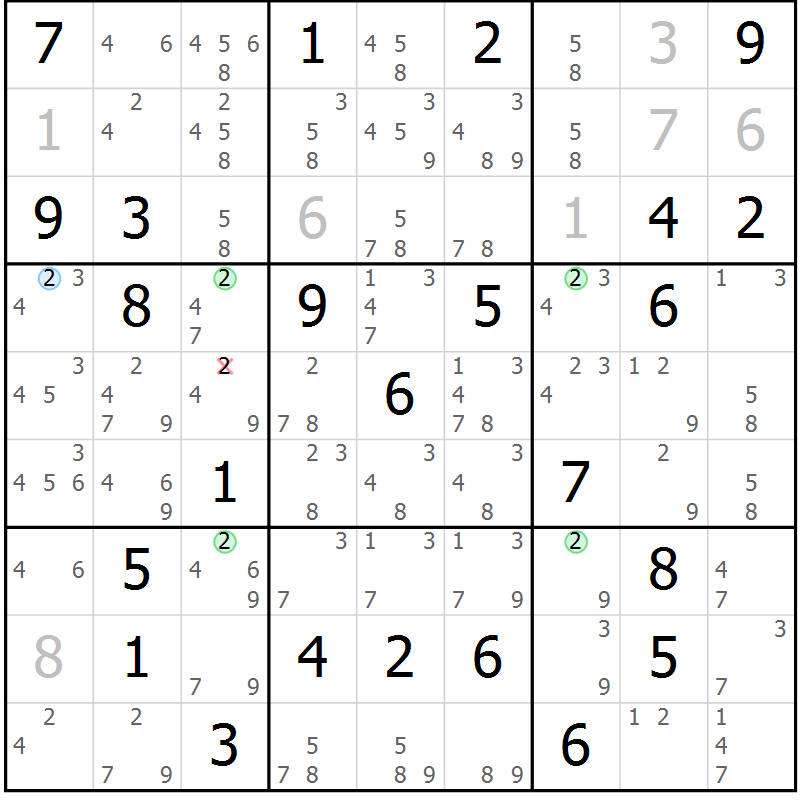 Position des candidats pour la solution de la Gr 84 page 87 du magazine de sudoku Suprême n° 028