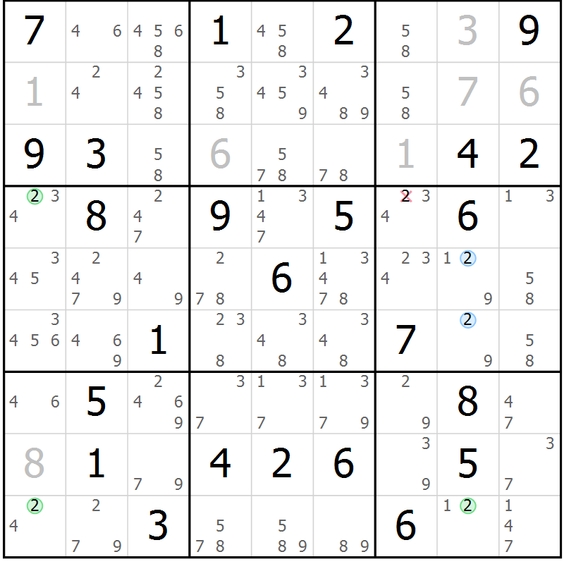 Position des candidats pour la solution de la Gr 84 page 87 du magazine de sudoku Suprême n° 028