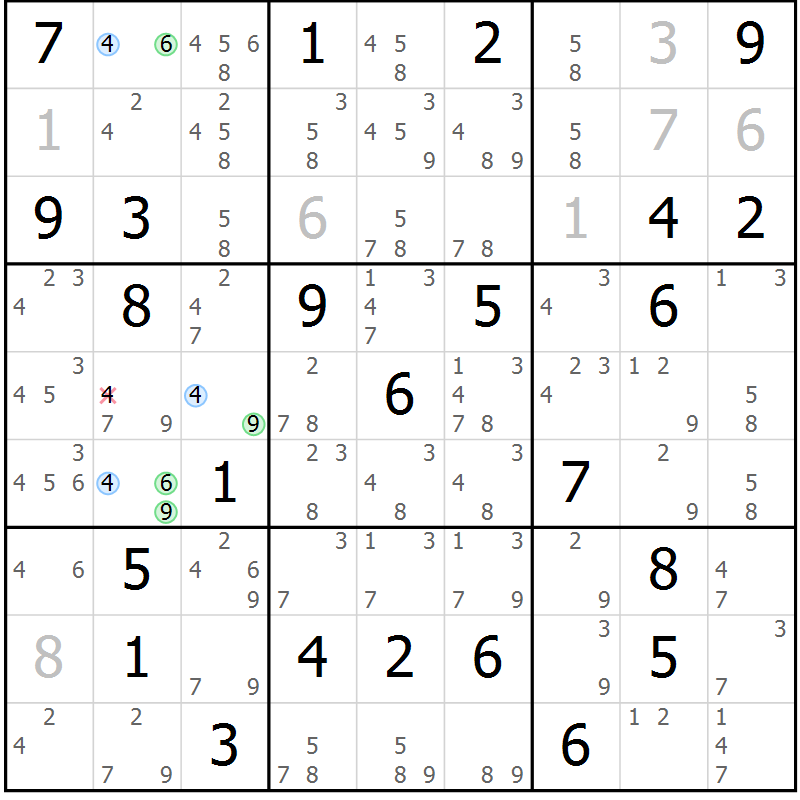 Position des candidats pour la solution de la Gr 84 page 87 du magazine de sudoku Suprême n° 028