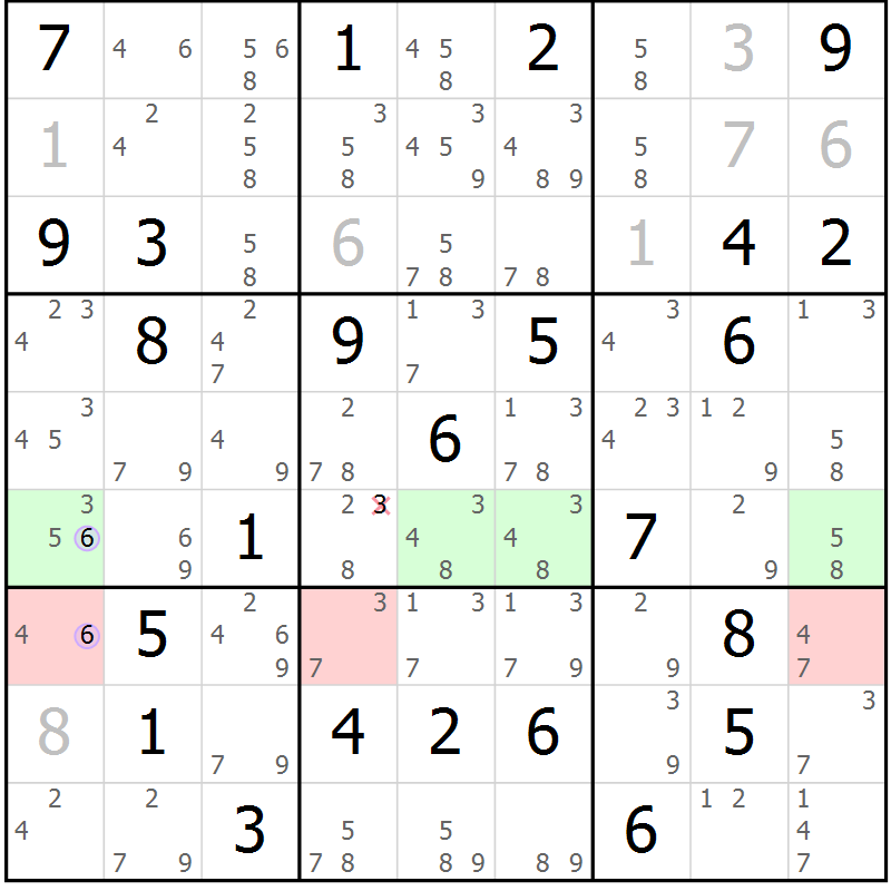 Position des candidats pour la solution de la Gr 84 page 87 du magazine de sudoku Suprême n° 028
