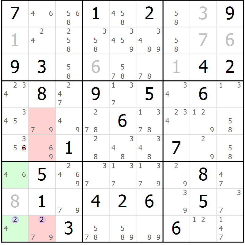 Position des candidats pour la solution de la Gr 84 page 87 du magazine de sudoku Suprême n° 028