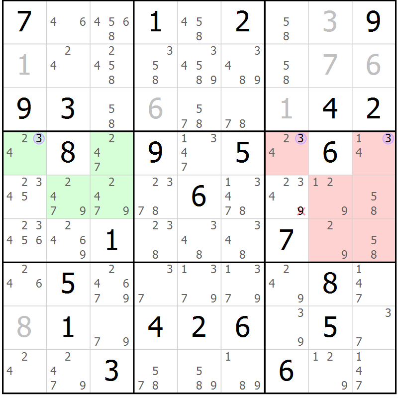 Position des candidats pour la solution de la Gr 84 page 87 du magazine de sudoku Suprême n° 028