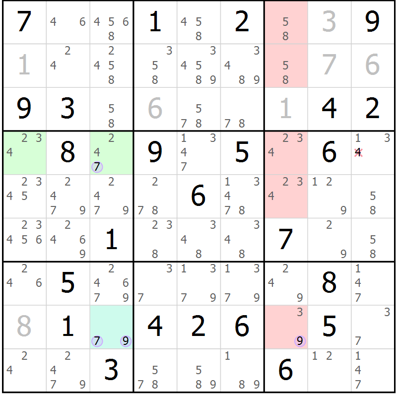 Position des candidats pour la solution de la Gr 84 page 87 du magazine de sudoku Suprême n° 028