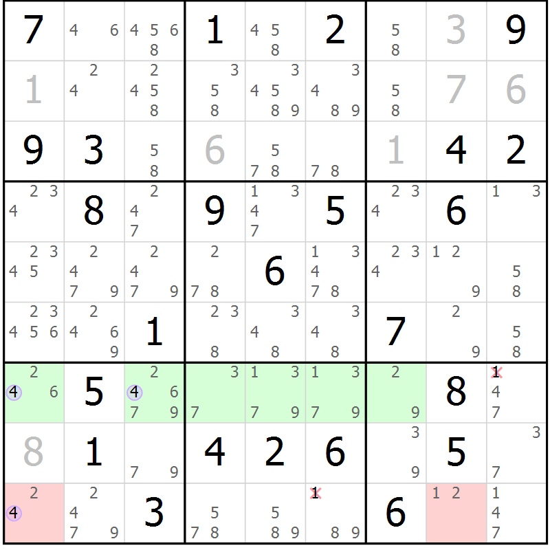 Position des candidats pour la solution de la Gr 84 page 87 du magazine de sudoku Suprême n° 028
