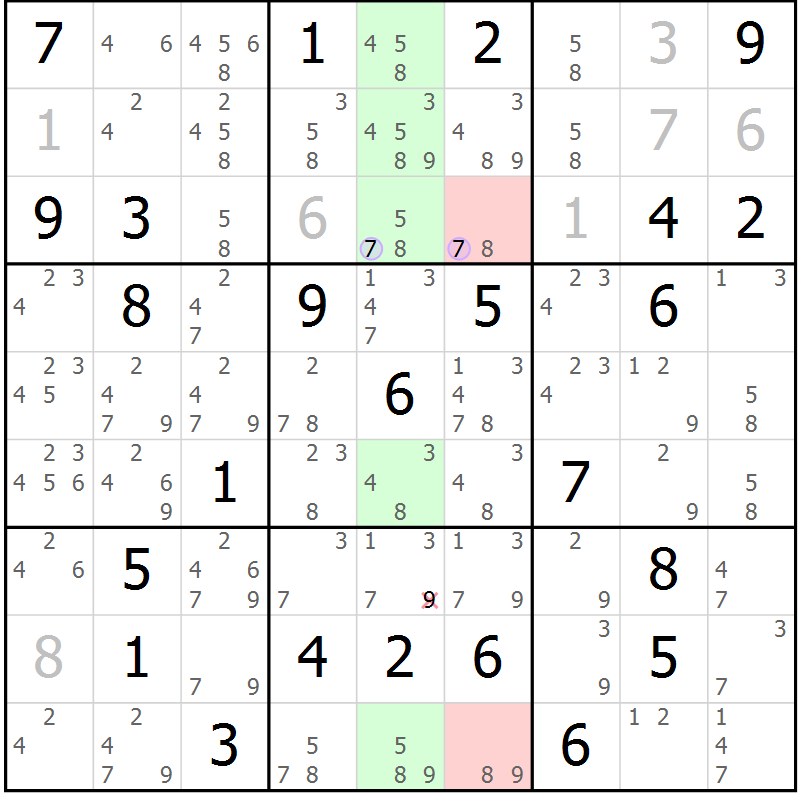 Position des candidats pour la solution de la Gr 84 page 87 du magazine de sudoku Suprême n° 028