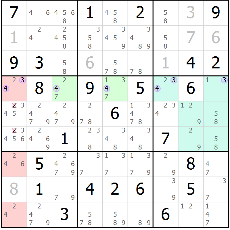 Position des candidats pour la solution de la Gr 84 page 87 du magazine de sudoku Suprême n° 028