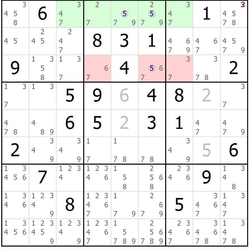 Position des candidats pour la solution de la Gr 9 page 12 du magazine de sudoku Suprême n° 028