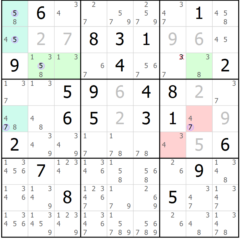 Position des candidats pour la solution de la Gr 9 page 12 du magazine de sudoku Suprême n° 028