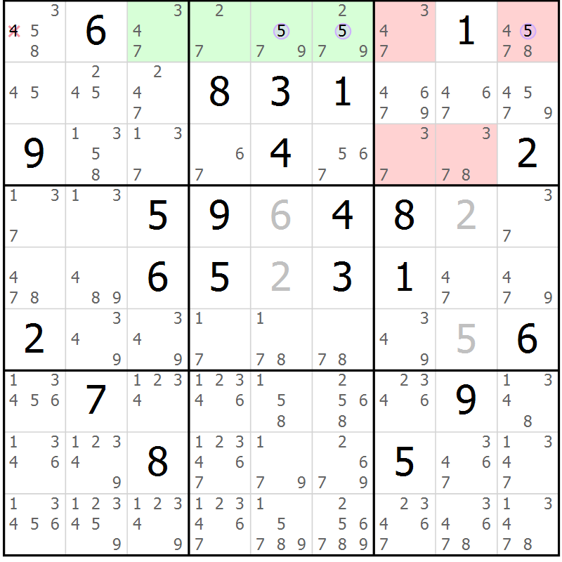 Position des candidats pour la solution de la Gr 9 page 12 du magazine de sudoku Suprême n° 028