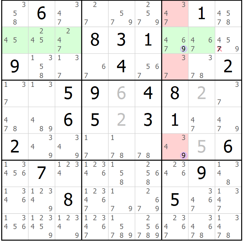 Position des candidats pour la solution de la Gr 9 page 12 du magazine de sudoku Suprême n° 028