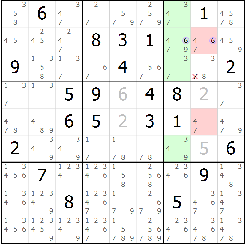 Position des candidats pour la solution de la Gr 9 page 12 du magazine de sudoku Suprême n° 028
