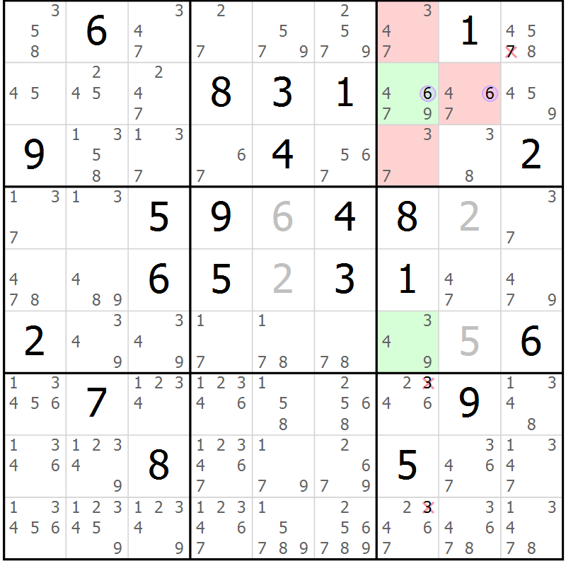 Position des candidats pour la solution de la Gr 9 page 12 du magazine de sudoku Suprême n° 028