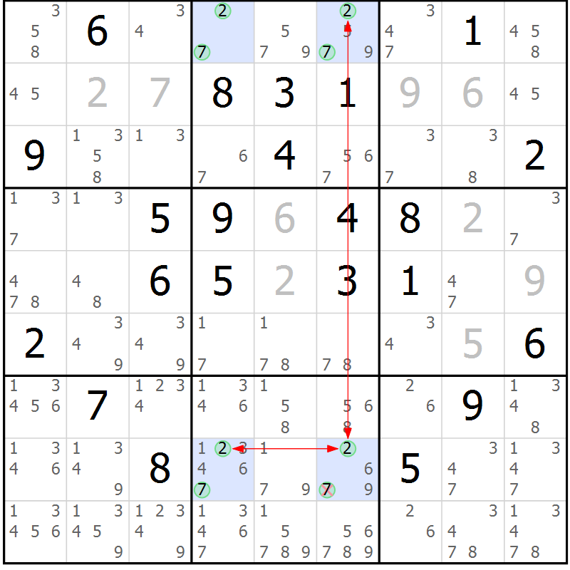 Position des candidats pour la solution de la Gr 9 page 12 du magazine de sudoku Suprême n° 028