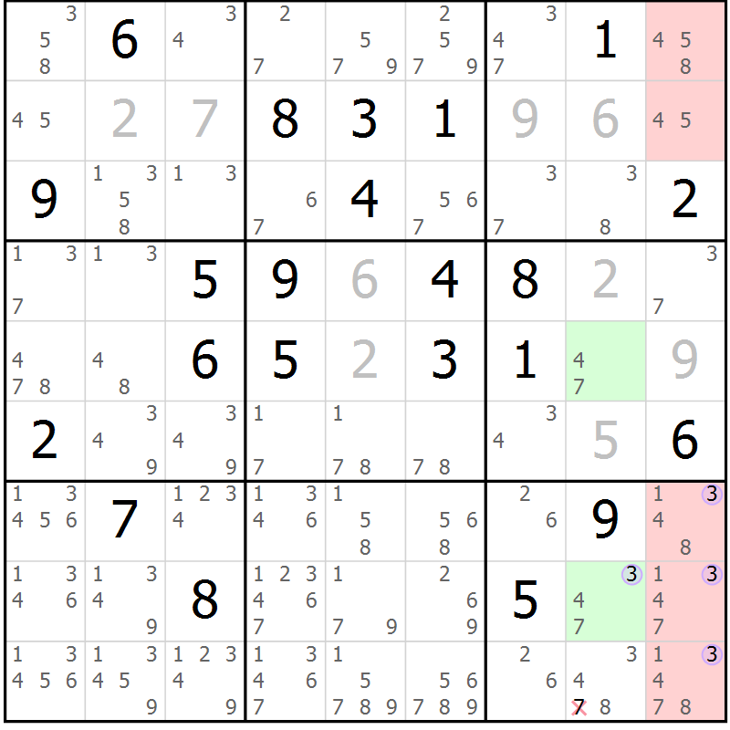 Position des candidats pour la solution de la Gr 9 page 12 du magazine de sudoku Suprême n° 028