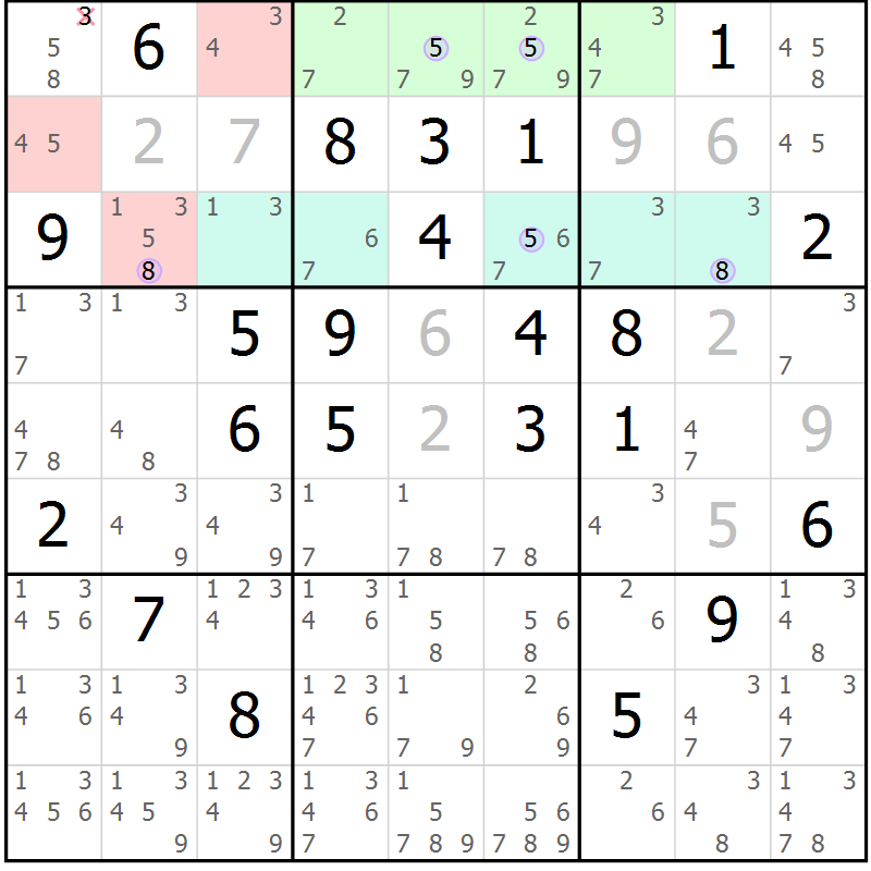 Position des candidats pour la solution de la Gr 9 page 12 du magazine de sudoku Suprême n° 028