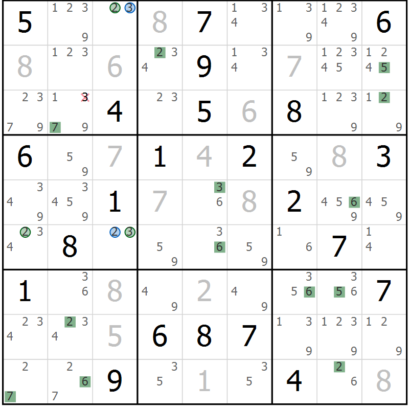 Position des candidats pour la solution de la Gr 1 page 4 du magazine de sudoku Suprême n° 029