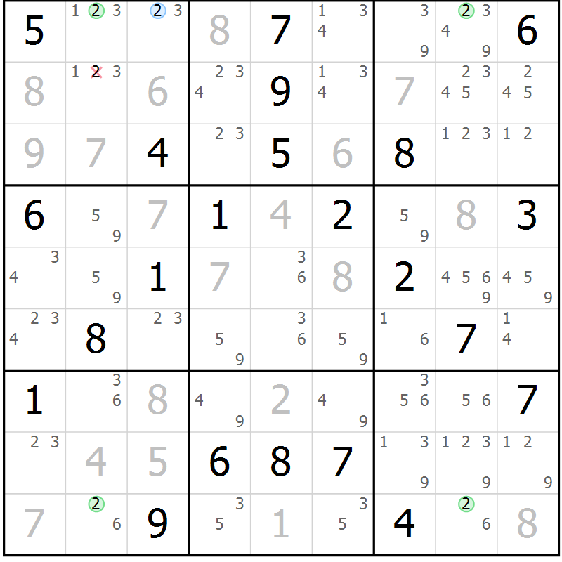 Position des candidats pour la solution de la Gr 1 page 4 du magazine de sudoku Suprême n° 029