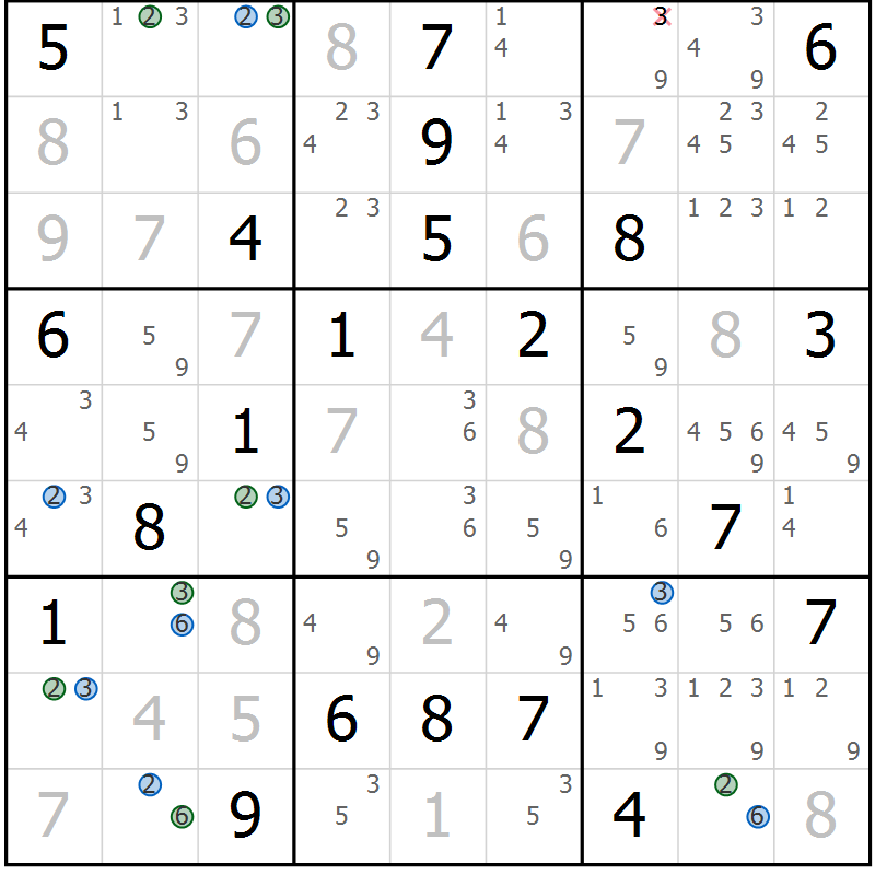 Position des candidats pour la solution de la Gr 1 page 4 du magazine de sudoku Suprême n° 029