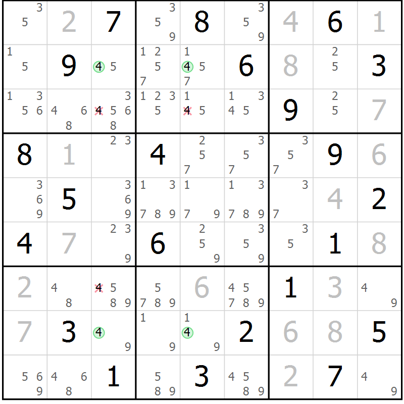 Position des candidats pour la solution de la Gr 10 page 13 du magazine de sudoku Suprême n° 029