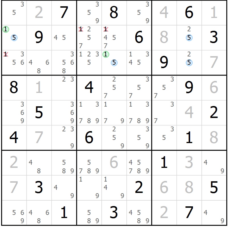 Position des candidats pour la solution de la Gr 10 page 13 du magazine de sudoku Suprême n° 029