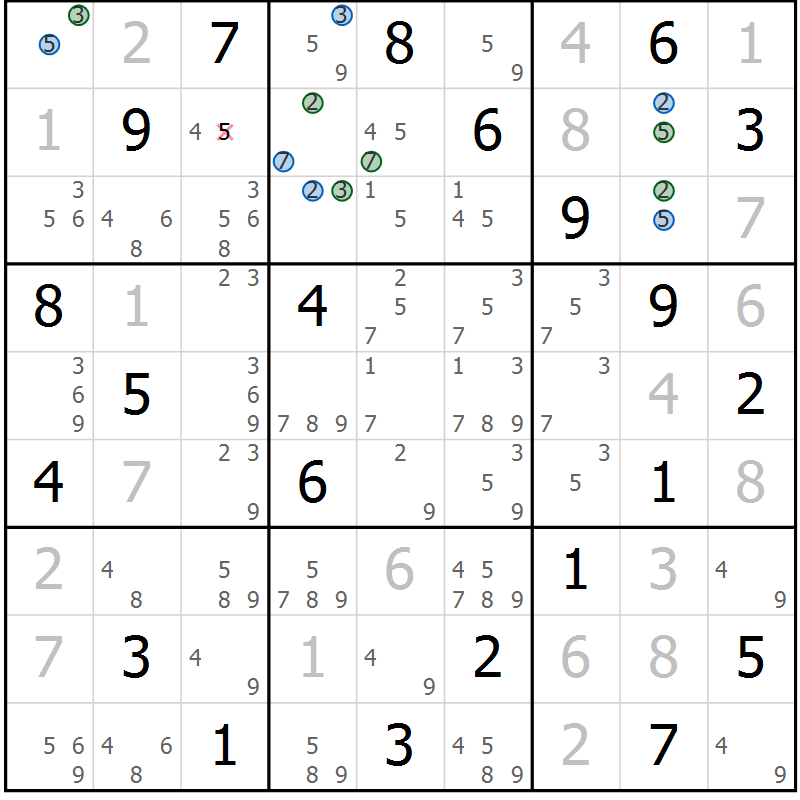 Position des candidats pour la solution de la Gr 10 page 13 du magazine de sudoku Suprême n° 029