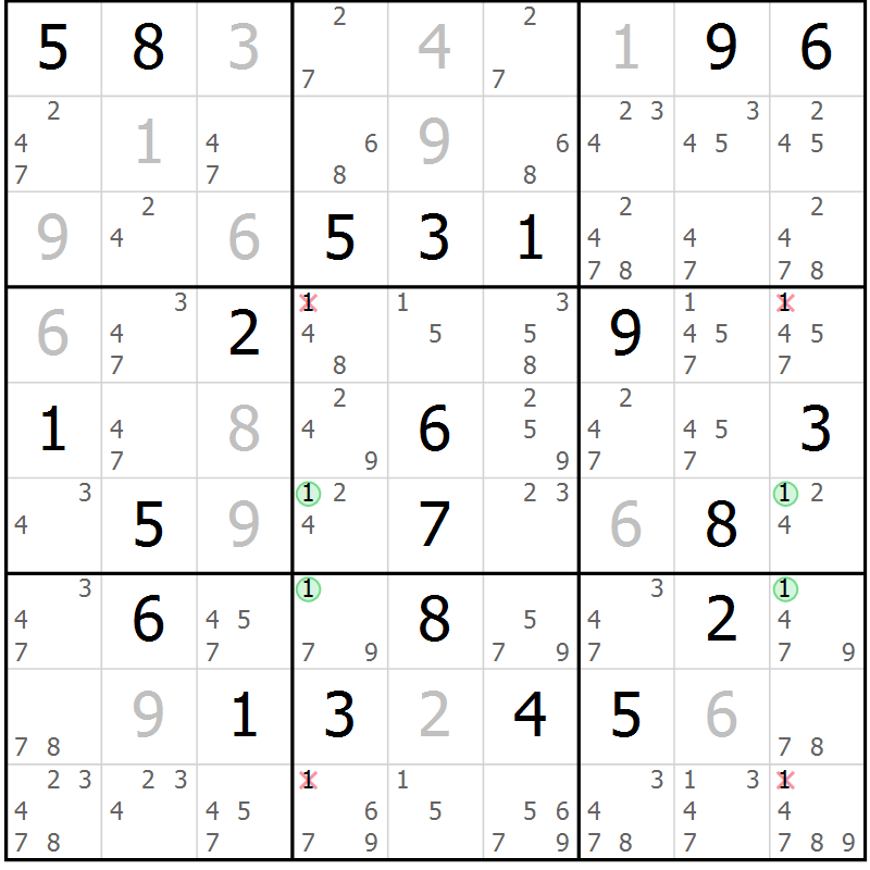 Position des candidats pour la solution de la Gr 11 page 14 du magazine de sudoku Suprême n° 029