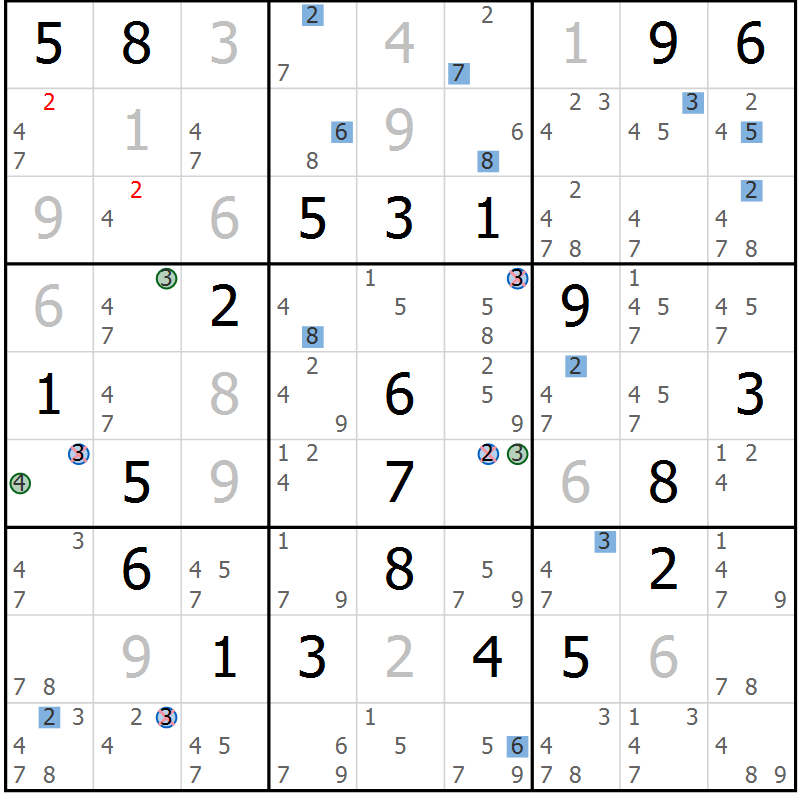 Position des candidats pour la solution de la Gr 11 page 14 du magazine de sudoku Suprême n° 029