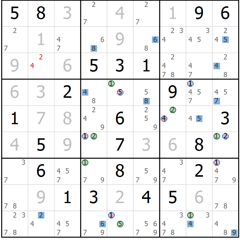 Position des candidats pour la solution de la Gr 11 page 14 du magazine de sudoku Suprême n° 029