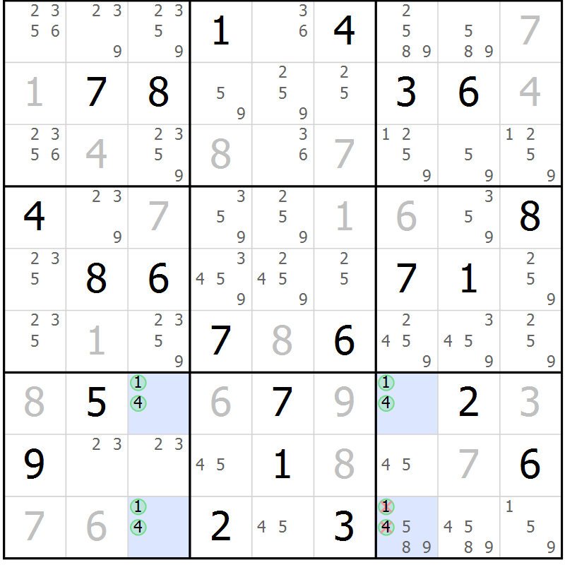 Position des candidats pour la solution de la Gr 12 page 15 du magazine de sudoku Suprême n° 029