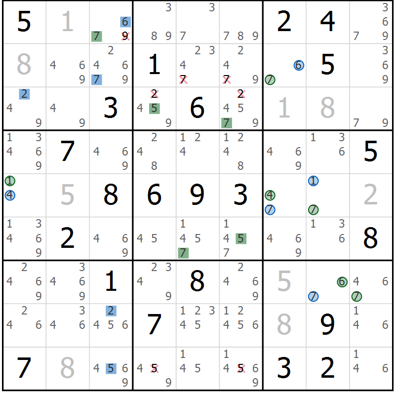 Position des candidats pour la solution de la Gr 13 page 16 du magazine de sudoku Suprême n° 029