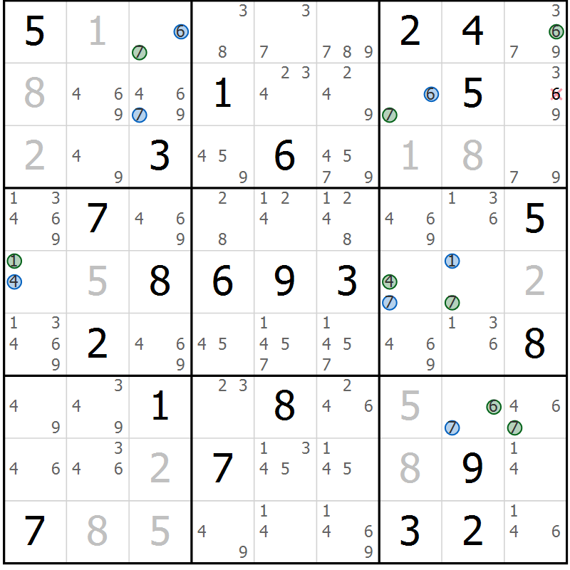 Position des candidats pour la solution de la Gr 13 page 16 du magazine de sudoku Suprême n° 029