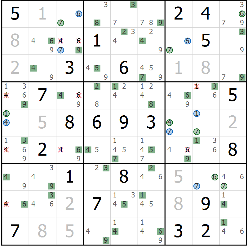 Position des candidats pour la solution de la Gr 13 page 16 du magazine de sudoku Suprême n° 029