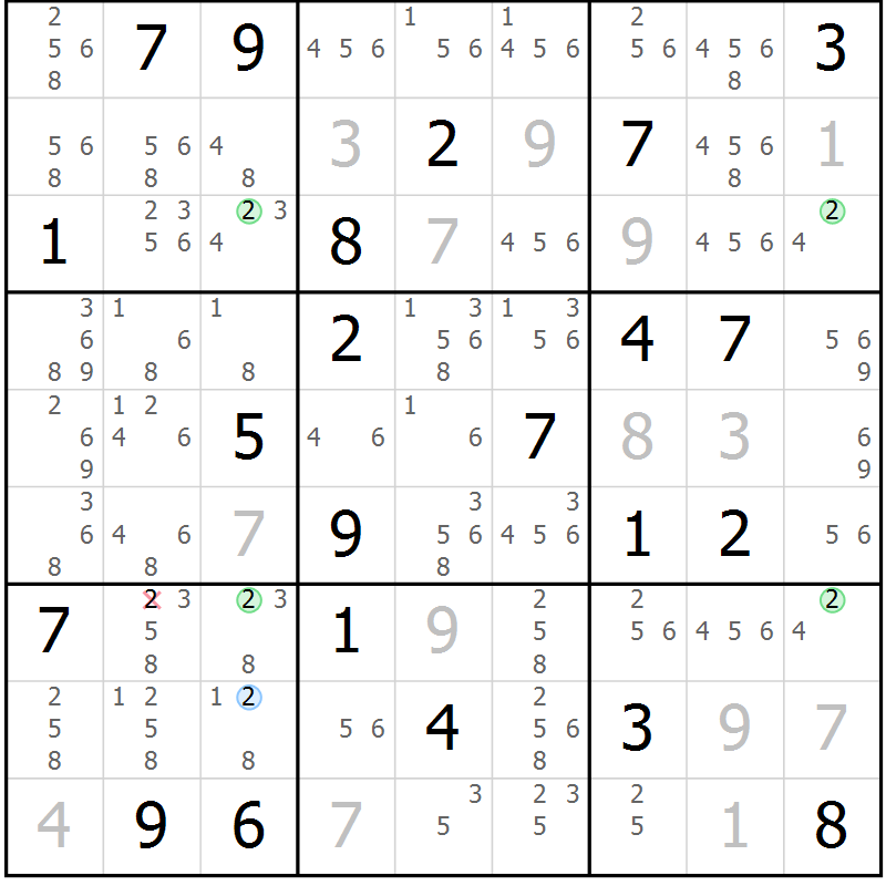 Position des candidats pour la solution de la Gr 14 page 17 du magazine de sudoku Suprême n° 029